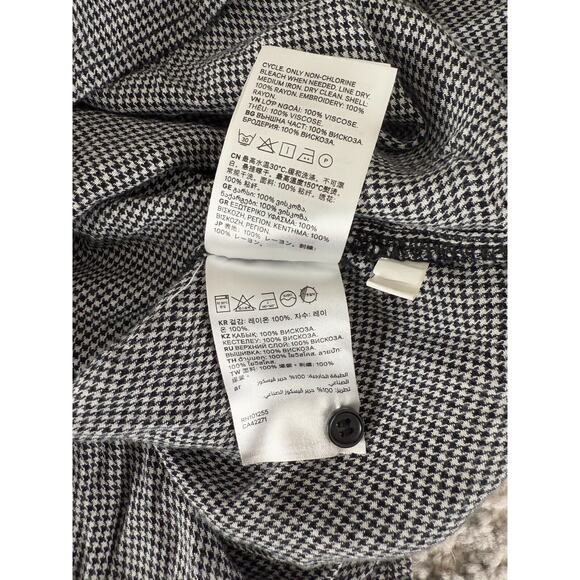 H&M Size 6 Floral Embroidered Long Sleeve Button Shirt Black White Houndstooth - Picture 8 of 9